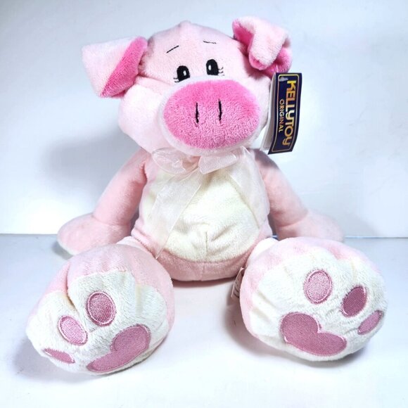 Kelly Toy Plush Pig Pink with White belly Hearts on the Feet 12 1/2" with Tags - Picture 1 of 9